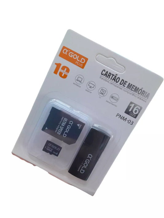 CARTÃO MEMORIA AGOLD 16GB + ADAPTADOR SD E USB PNM03