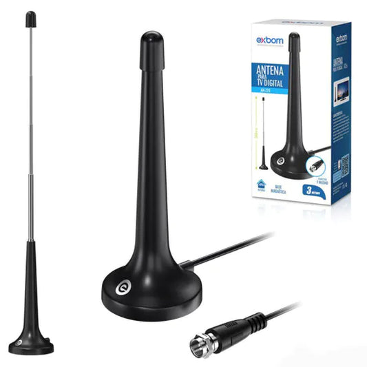 Antena Digital HDTV 5dbi Retrátil 4 Estágios 3 Metros Base EXBOM - AN-Z25