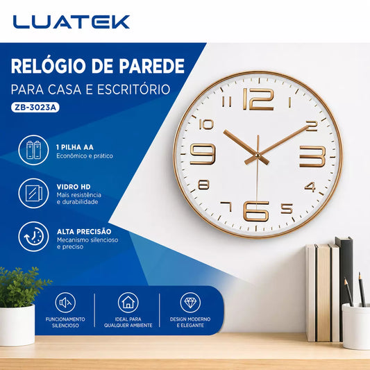 RELOGIO DE PAREDE DESIGN MODERNO ANALOGICO DECORATIVO LUATEK ZB-3023A