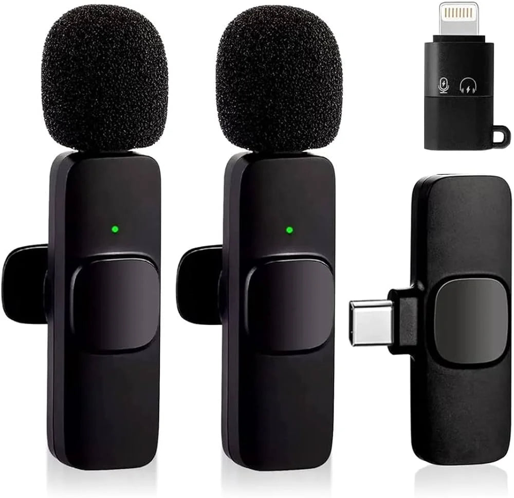 Microfone Lapela Duplo Sem Fio 2 em 1 Redução De Ruído 2K9