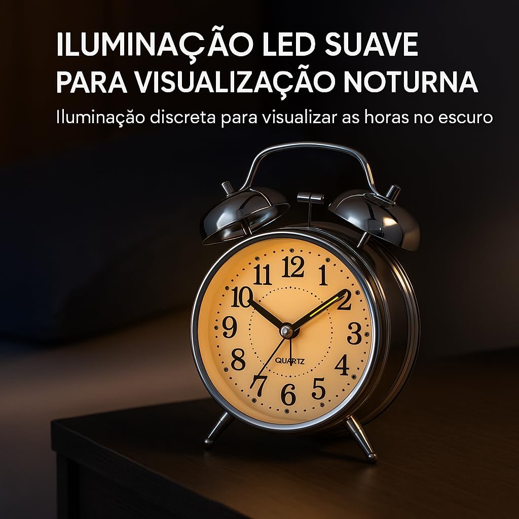 Relógio de Mesa Clássico Despertador Com Luz Led Metal Analógico LE-8121