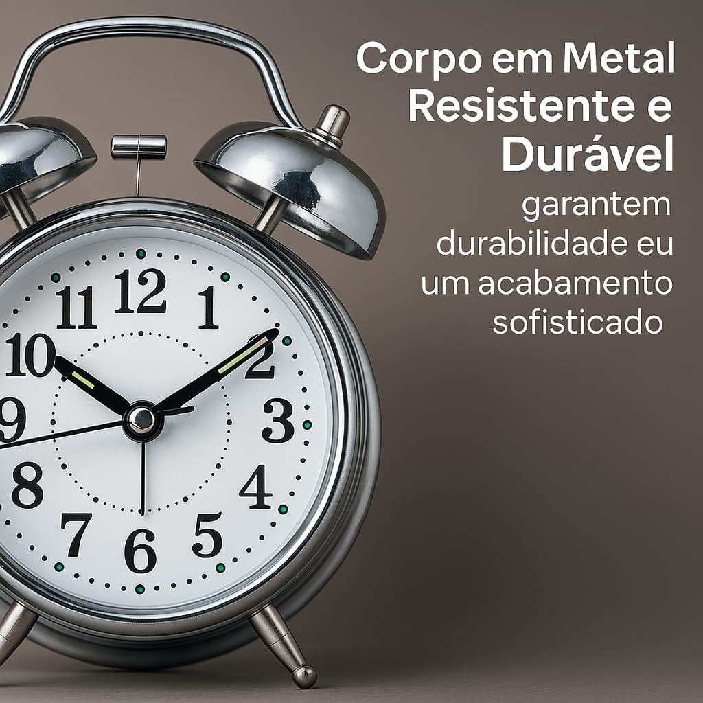 Relógio de Mesa Clássico Despertador Com Luz Led Metal Analógico LE-8121