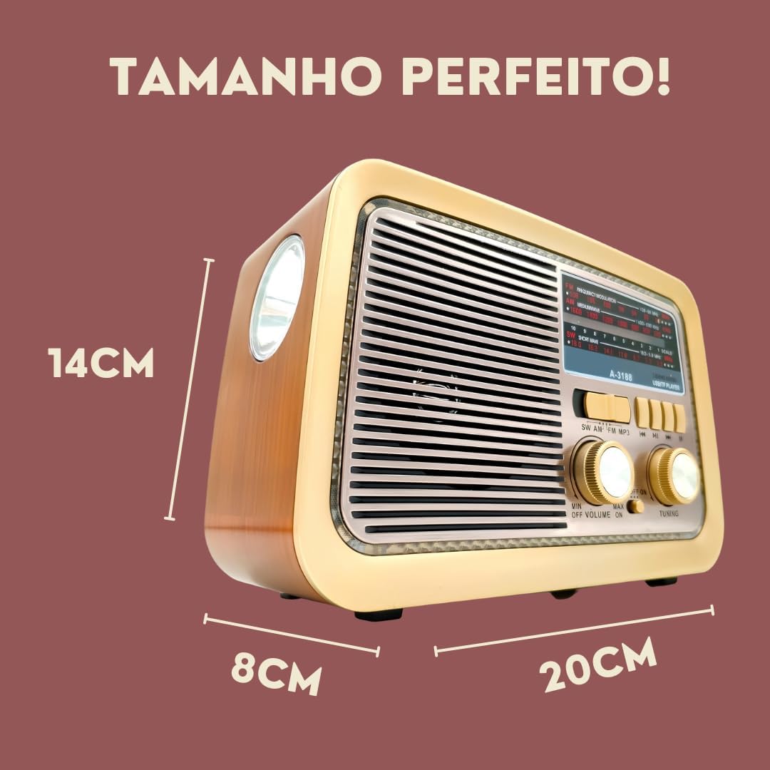 Rádio Am Fm Antigo Retrô Usb Bluetooth Recarregável 110/220 AD 3188