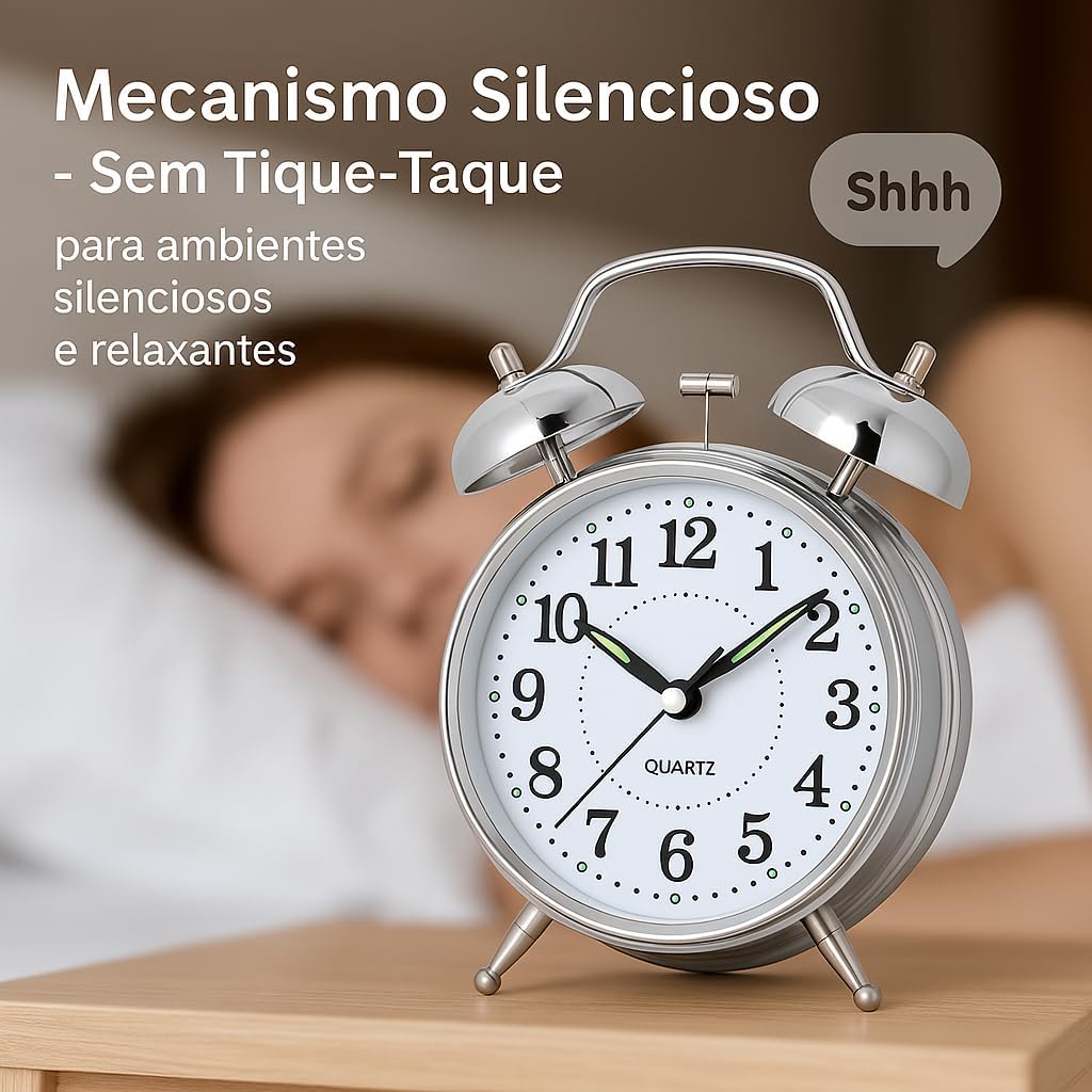 Relógio de Mesa Clássico Despertador Com Luz Led Metal Analógico LE-8121