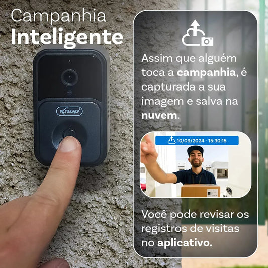 Campanhia Residencial Vídeo Camera Sem Fio Inteligente Wifi Preto KPCA203