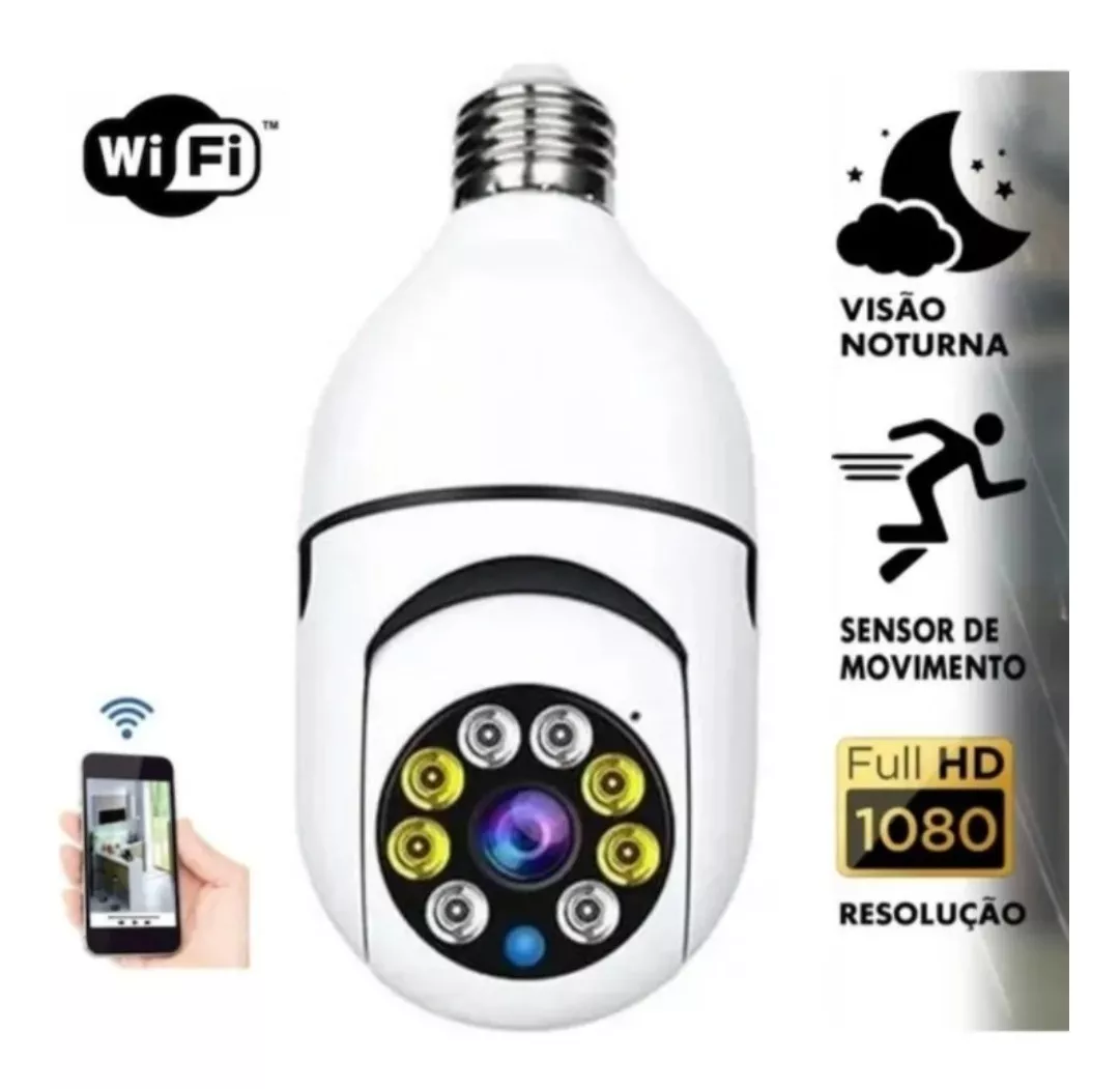 Câmera Lâmpada Wi-fi Smart Y8177 Com Alarme E sensor Presença