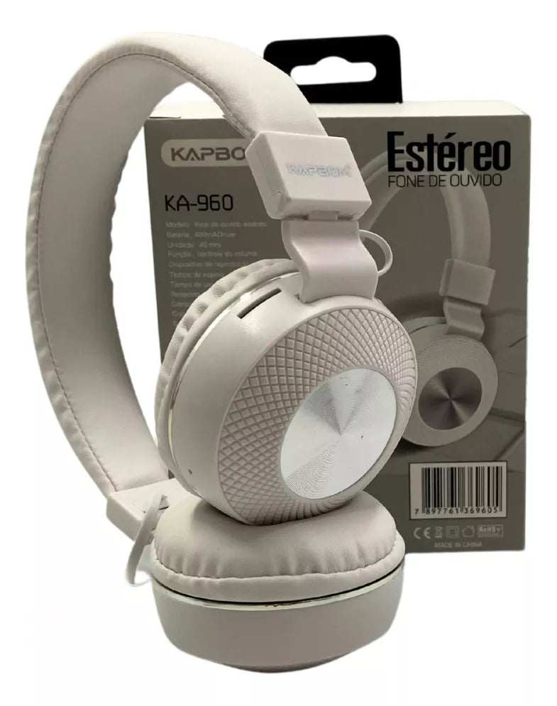 Fone de ouvido sem fio bluetooth Kapbom Ka960 Branco