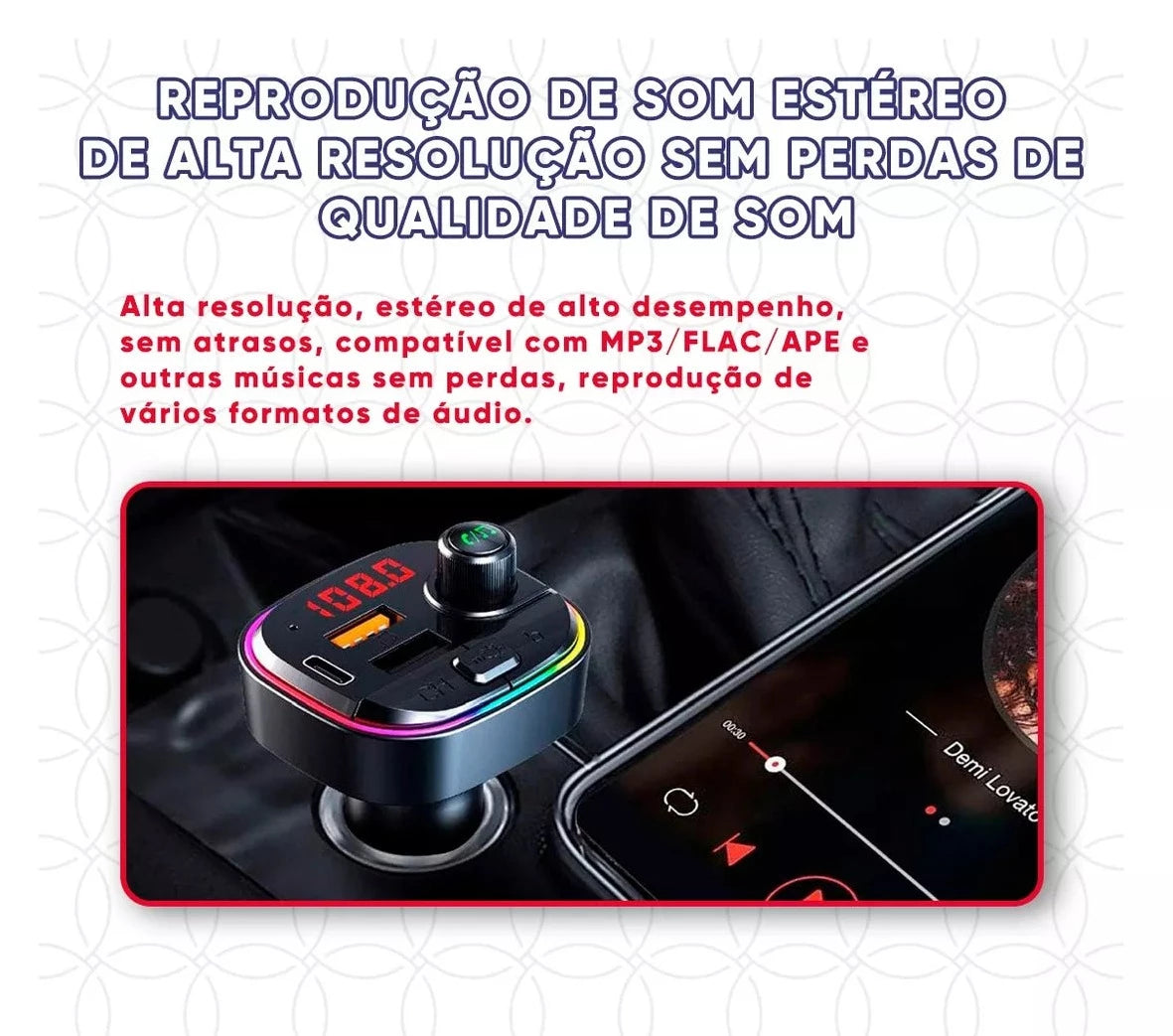 Transmissor Fm Bluetooth 5.1 Carregador Veicular Usb