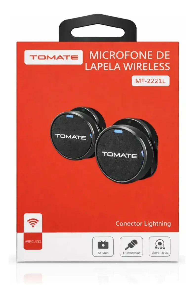 MICROFONE LAPELA WIRELESS DUPLO P/ IPHONE IOS TOMATE Mt2221L