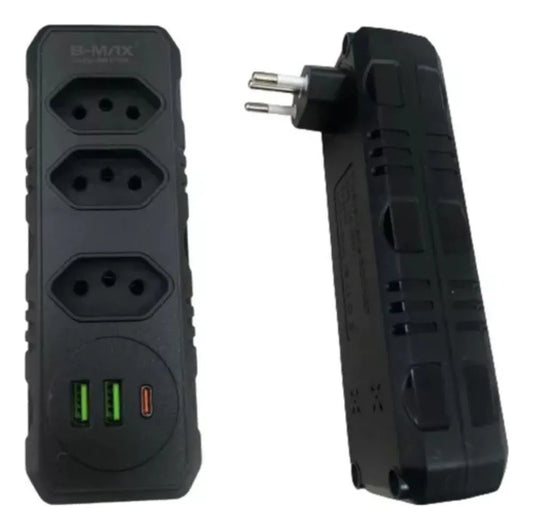 Adaptador Para Tomata 3 Tomadas + 2USB + 1 TIPO-C BMAX 8702B