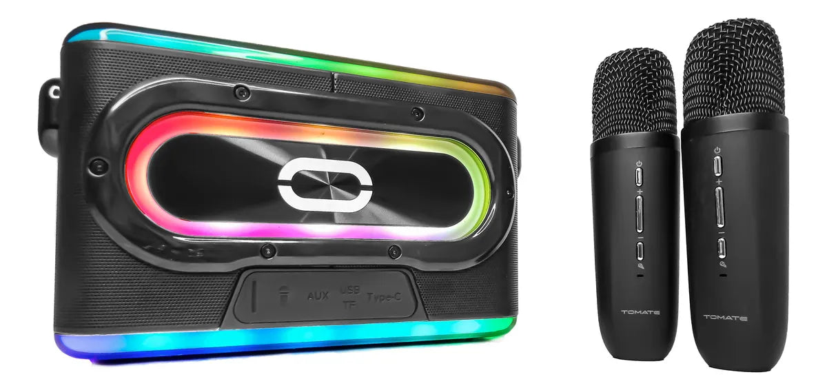 Caixa de Som Bluetooth C/ 2 Microfones Sem Fio RGB 80W Tomate MTS-8001