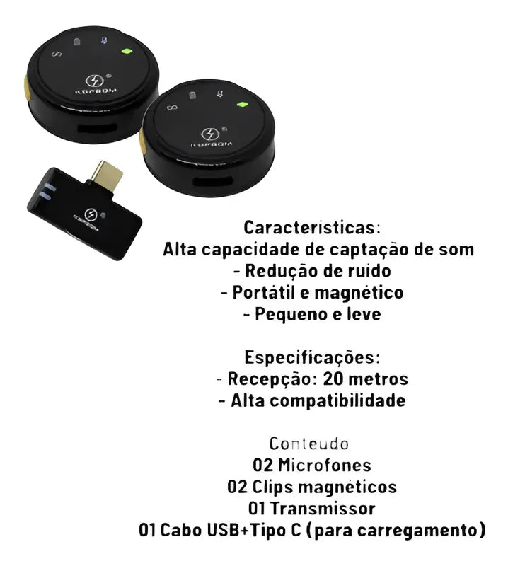 Microfone Lapela Kapbom S2mic 2 Unidades Recarregável