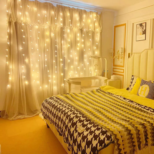 Cortina Led 3 X 3m 300 Leds Amarelo Bivolt Decoração KASDD702