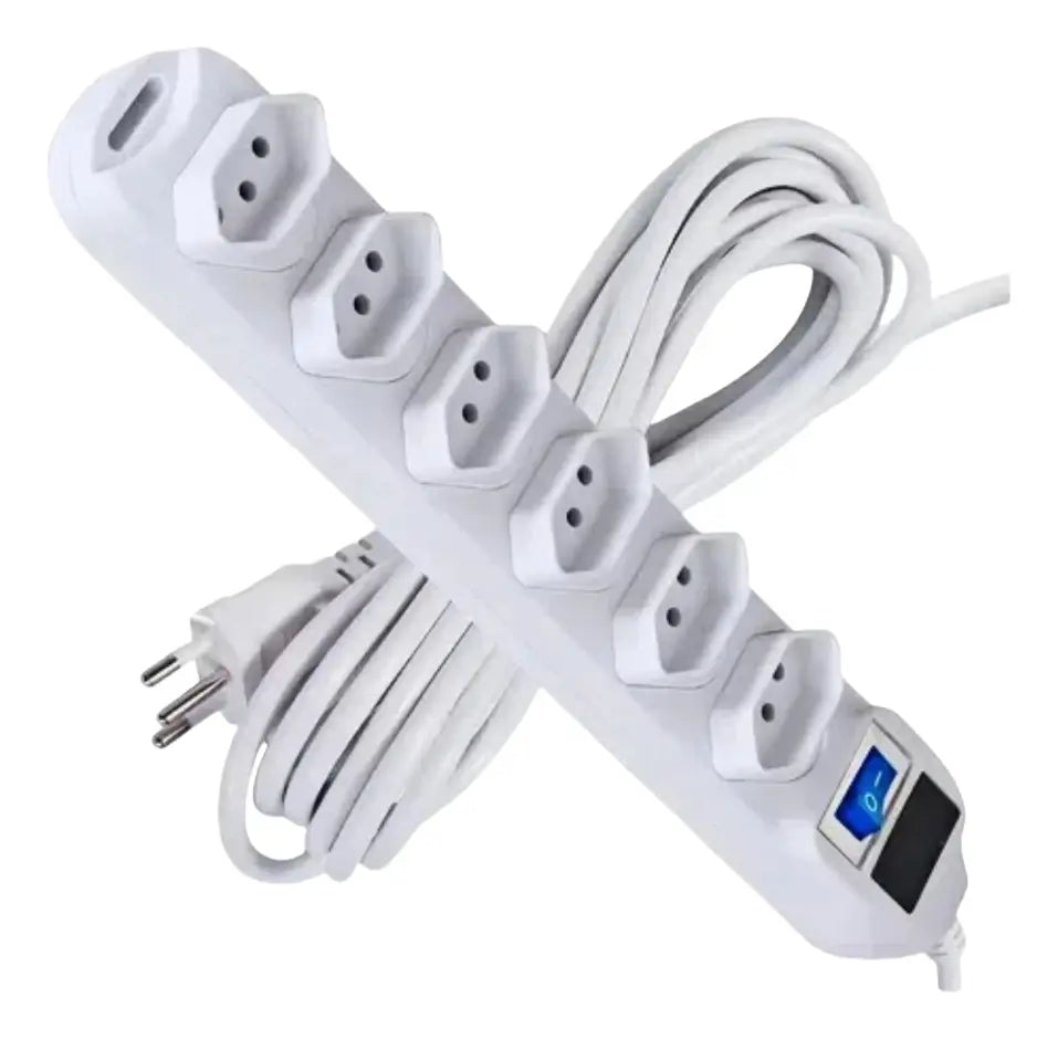 Extensão Elétrica 6 Tomadas Bivolt 10A Cabo de 3 Metros KNUP - SL7006 3M