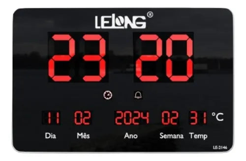 Relógio Parede Digital Led 23x16cm - Lelong Le-2146
