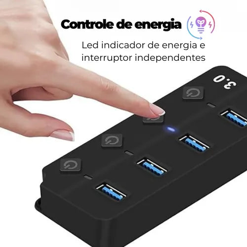 Hub USB 3.0 UH-314S 4 Portas SuperSpeed LED On/Off para PC, Notebook e Macbook