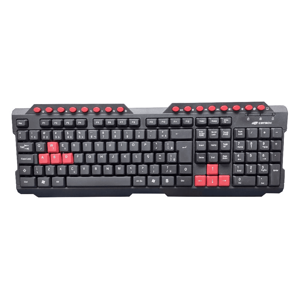 Teclado Gamer C3Tech Multimídia USB Preto e Vermelho KG-10BK