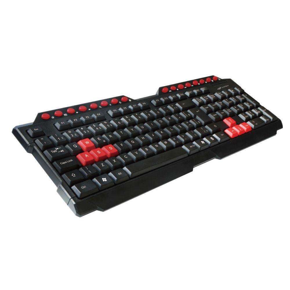 Teclado Gamer C3Tech Multimídia USB Preto e Vermelho KG-10BK