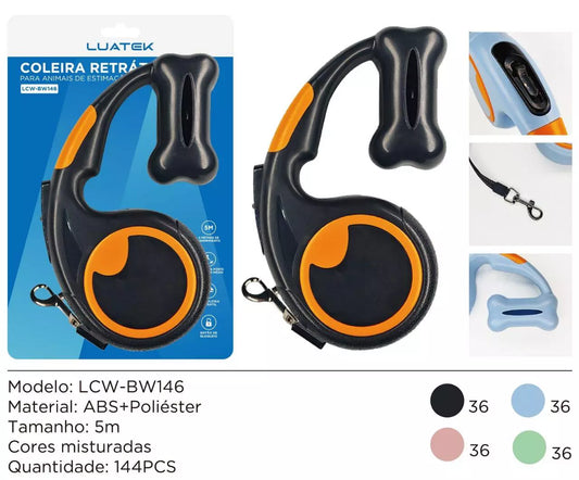 Coleira Retrátil com Suporte para Saquinhos - LCW-BW146 Luatek