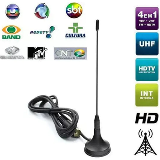 Mini Antena Interna para TV Digital HDTV UHF VHF Cabo Coaxial 1,5 Metro