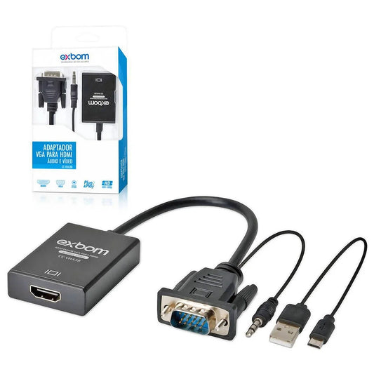 Cabo Convesor VGA Para HDMI Exbom Cc-vha30 03216 Com Áudio E Vídeo Full HD
