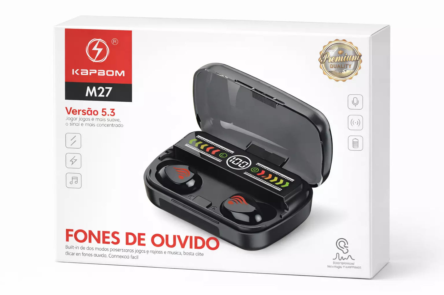 FONE DE OUVIDO BLUETOOTH 5.3 M27 KAPBOM