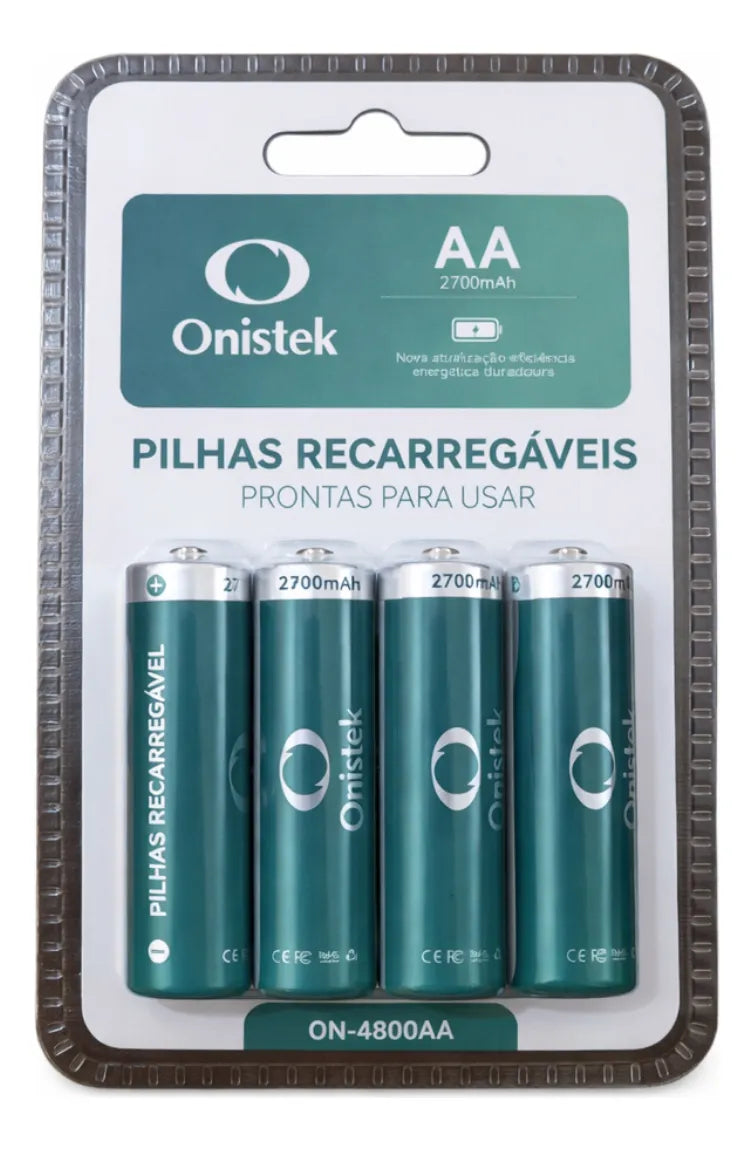 PILHAS RECARREGAVEIS ONISTEK 2700mAh ALTA DURABILIDADE 4 UN ON4800AA