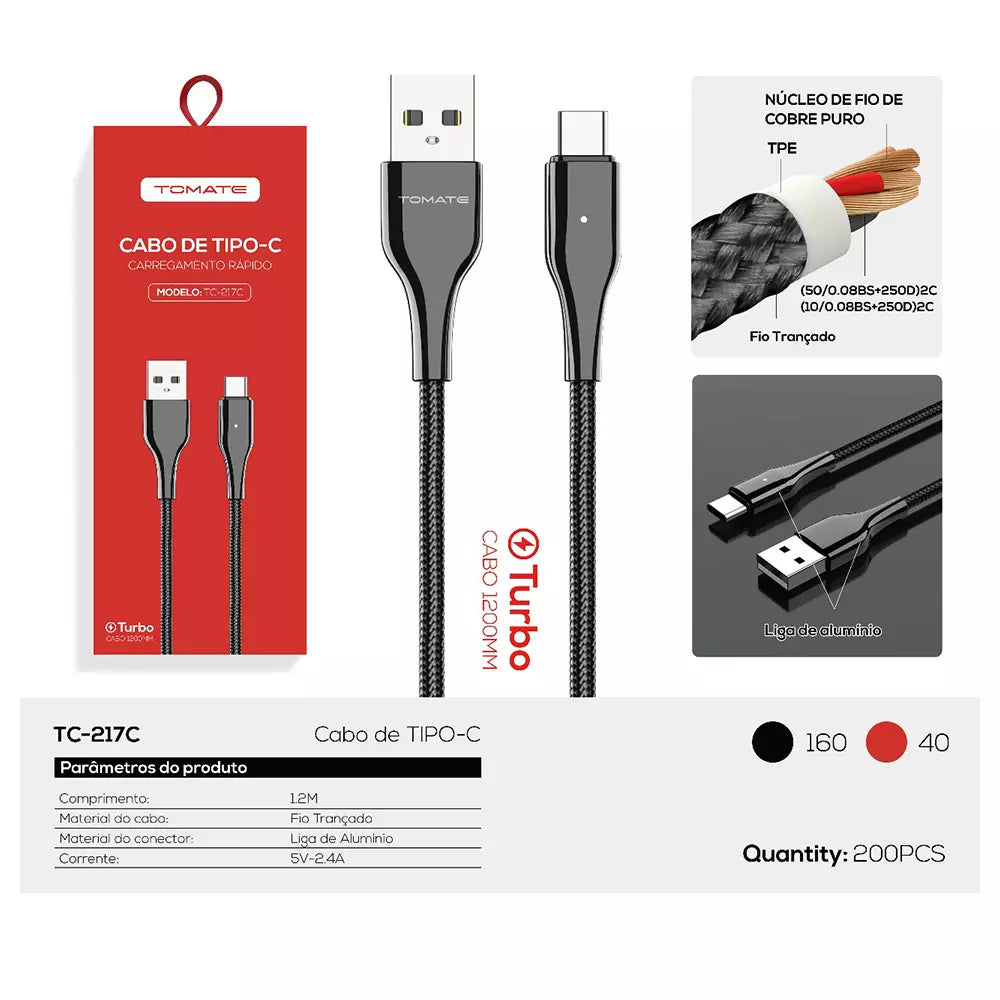 CABO TIPO C TOMATE PONTA DE FERRO 1.20CM TC217C