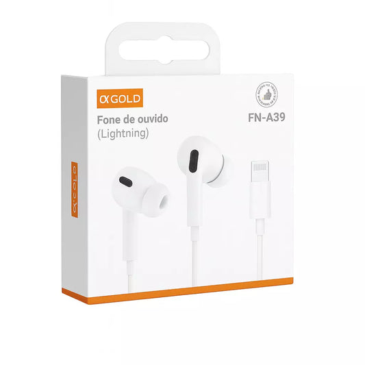 FONE DE OUVIDO LIGHTNING A'GOLD PRO FN-A39L PARA IPHONE COM CONTROLE E MICROFONE INTEGRADO