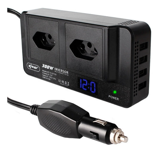 INVERSOR AUTOMOTIVO DE 12V PARA 220V 300W COM 4 PORTAS USB KNUP KP TC13
