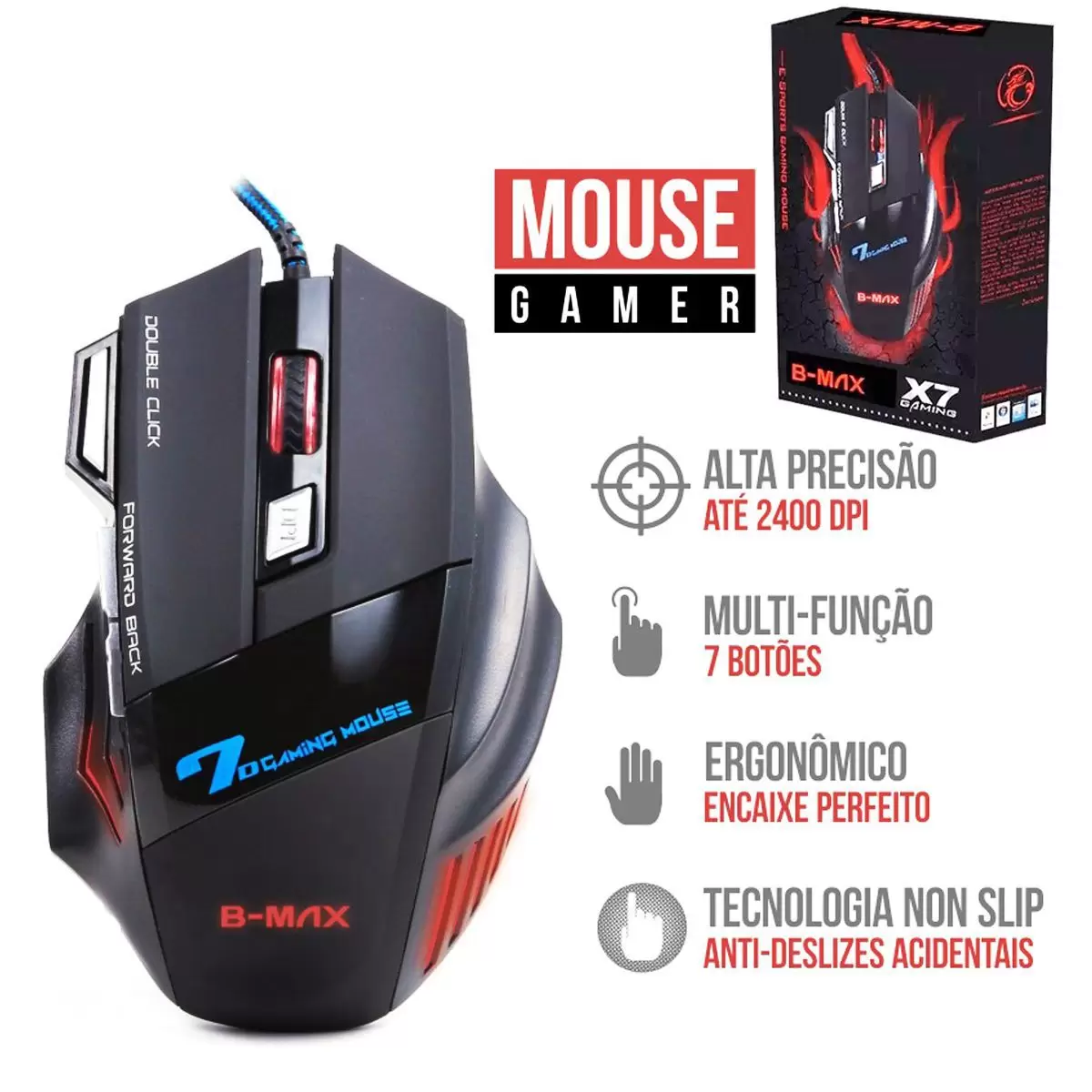 Mouse Gamer V4- 2400dpi / Led RGB / Entrada Usb / 7 Botões