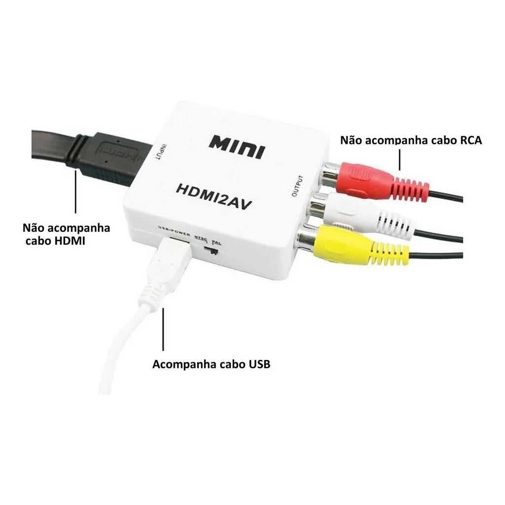 Mini Adaptador Conversor De HDMI X 3 RCA AVI Pra Vídeo Composto