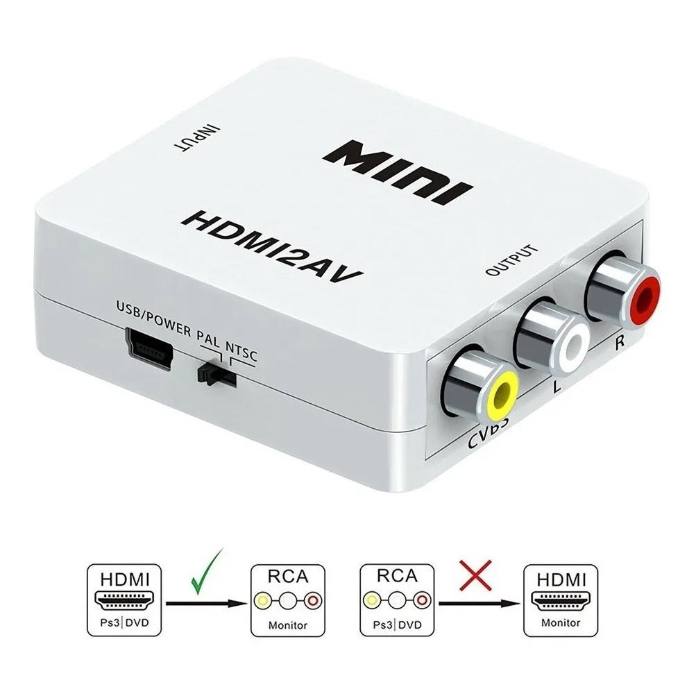 Mini Adaptador Conversor De HDMI X 3 RCA AVI Pra Vídeo Composto
