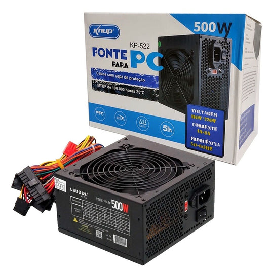 Fonte Atx Gamer 500w Ultra Silence Knup Kp 522 Preta 115v/230v