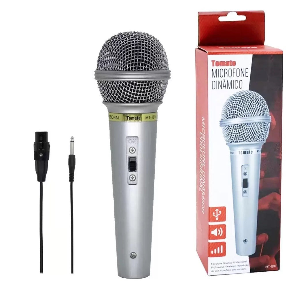 Microfone Dinâmico Tomate Com Fio Igreja Karaoke Bar Cabo MT-1018