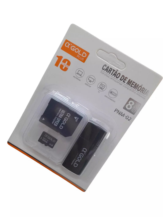 CARTÃO MEMORIA AGOLD 8GB + ADAPTADOR SD E USB PNM02