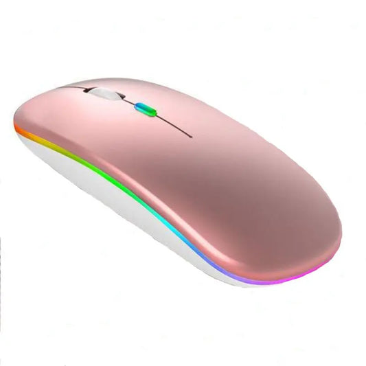 Mouse Sem Fio 2 em 1 Via Bluetooth E Wireless Recarregável O-gold MS03 Rosa