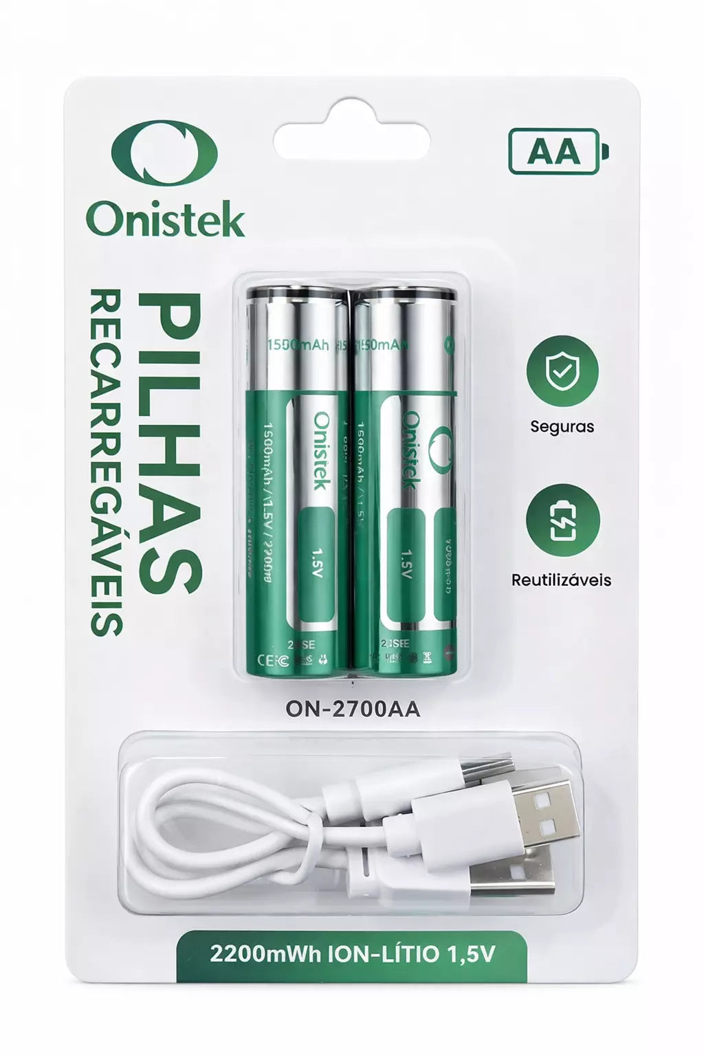 PILHAS RECARREGAVEIS COM CABO TIPO C ONISTEK AA 2200mWh
