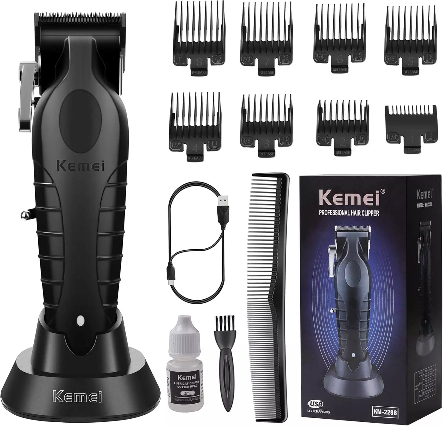 Maquina de Cortar Cabelo E Acabamento Profissional Sem Fio Recarregável Km-2296
