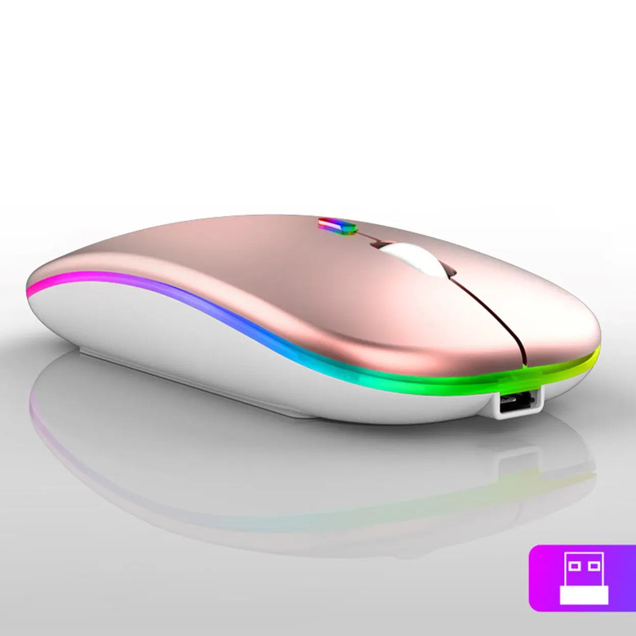 Mouse Sem Fio 2 em 1 Via Bluetooth E Wireless Recarregável O-gold MS03 Rosa