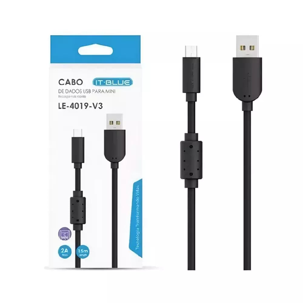Cabo De Dados Usb Para Mini Usb Com Filtro V3 1,5m Preto
