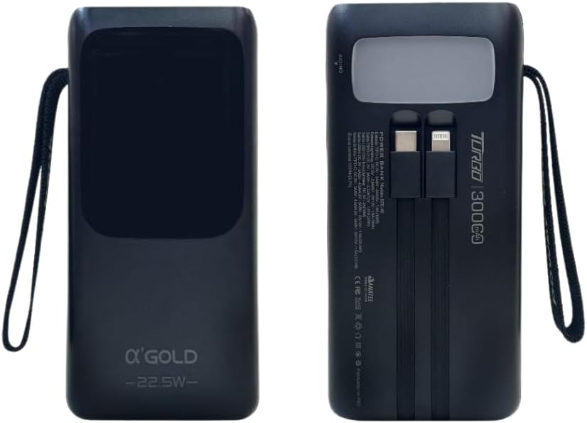 Carregador Portátil Power Bank TURBO 30000mAh com Lanterna Carregamento Rápido Quatro Entradas USB  2 Cabos Inclusos  BTE46