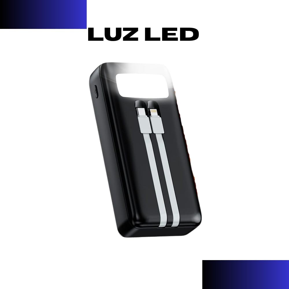 Carregador Portátil Power Bank TURBO 30000mAh com Lanterna Carregamento Rápido Quatro Entradas USB  2 Cabos Inclusos  BTE46