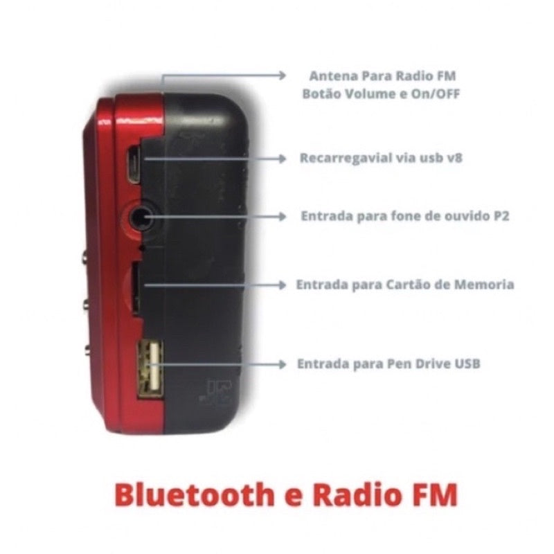Caixa de som Bluetooth Rádio FM Portátil com Display Kapbom - KA-31