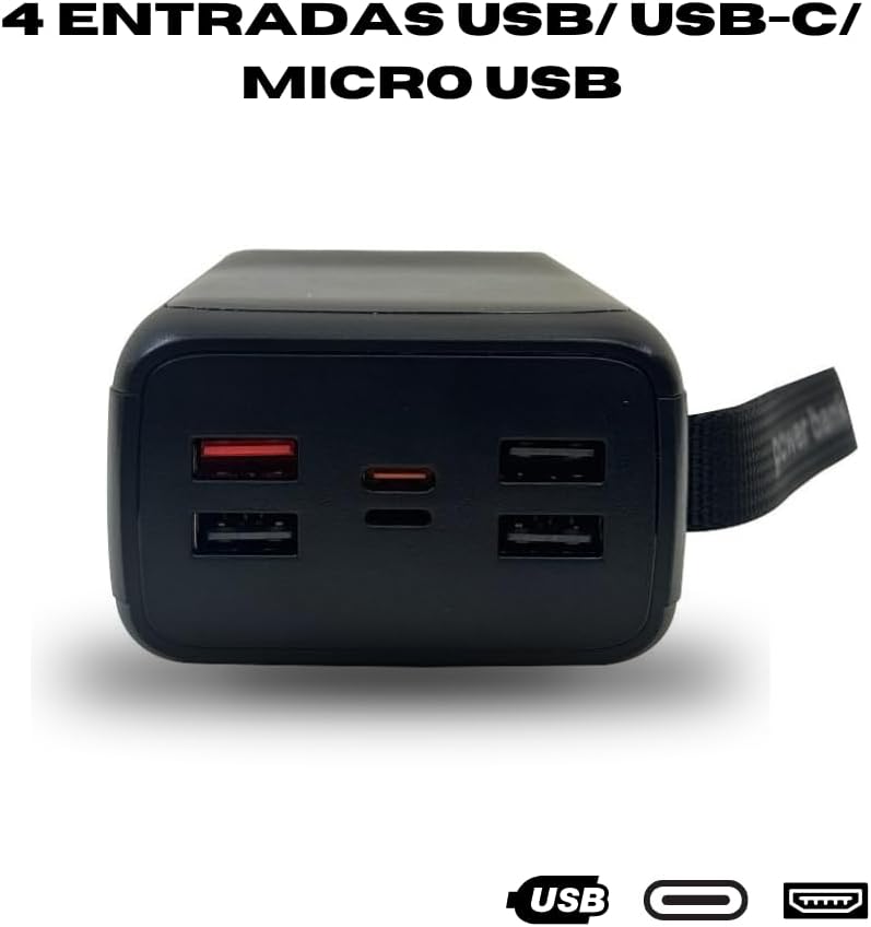 Carregador Portátil Power Bank TURBO 30000mAh com Lanterna Carregamento Rápido Quatro Entradas USB  2 Cabos Inclusos  BTE46