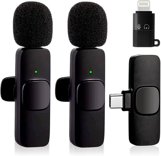 Microfone Lapela Duplo Sem Fio 2 em 1 Redução De Ruído 2K9