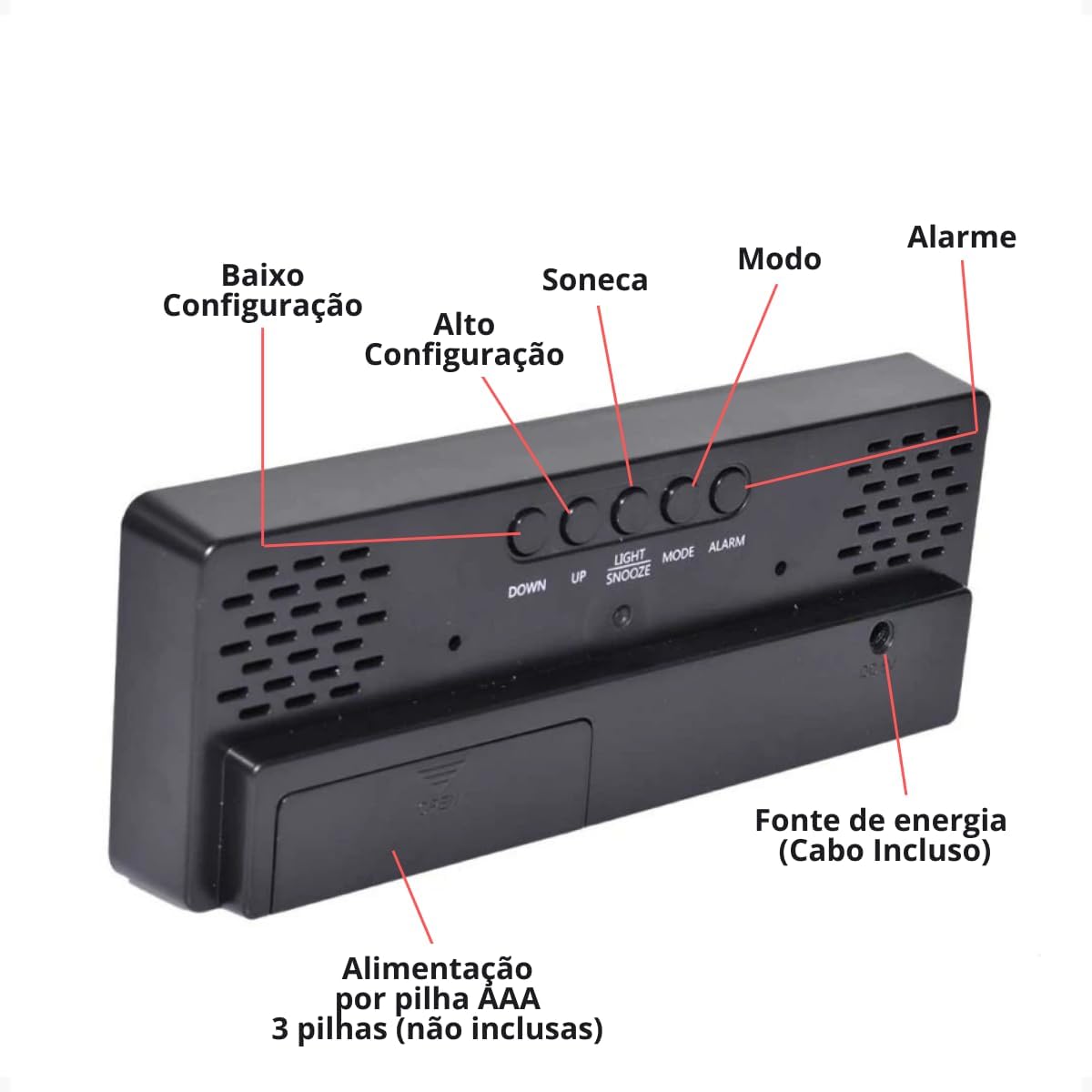 Relogio Despertador Led Para Quarto Com Luz Noturna E Temperatura Relógio De Mesa USB Digital Visor 12/24h Brilho Ajustável (Led Verde)