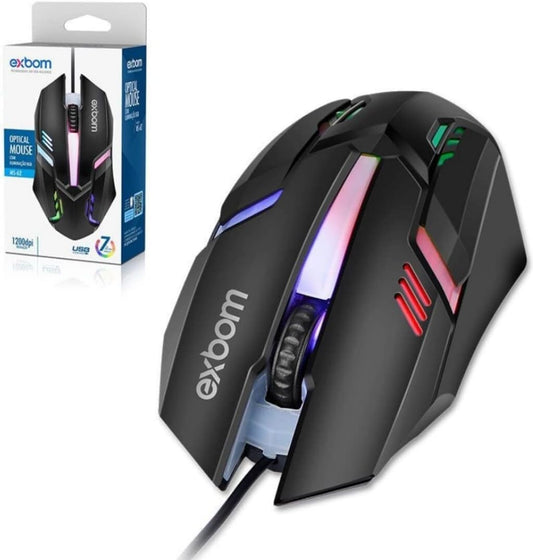 Mouse Exbom Gamer Ms-62 Led 7 Cores Rgb Preto
