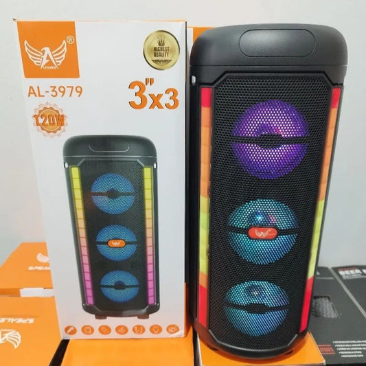 Caixa De Som Bluetooth Rádio Fm Com Led 3 Auto Falantes 120w AL 3979