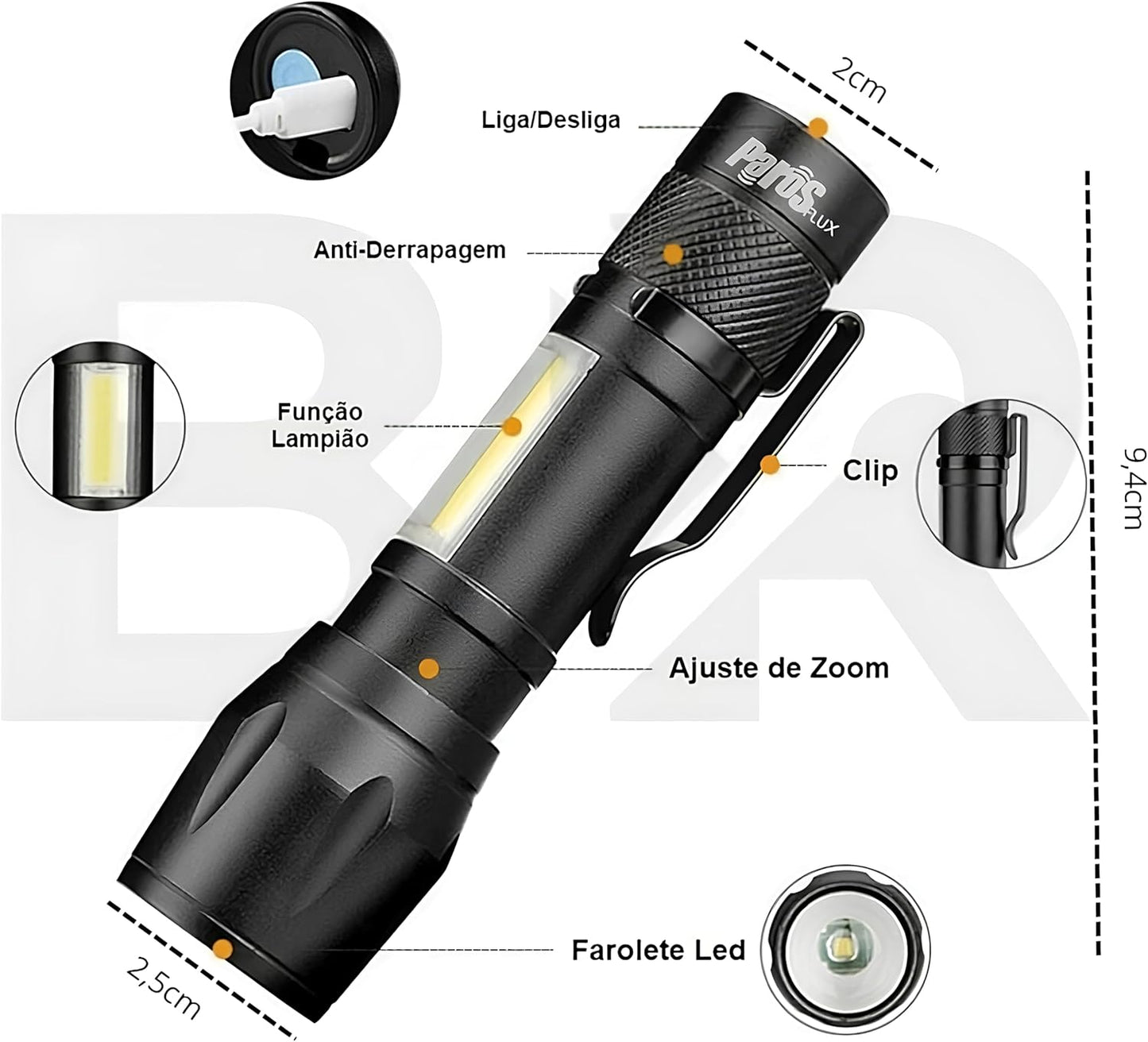 Mini Lanterna Tática LED Recarregável USB
